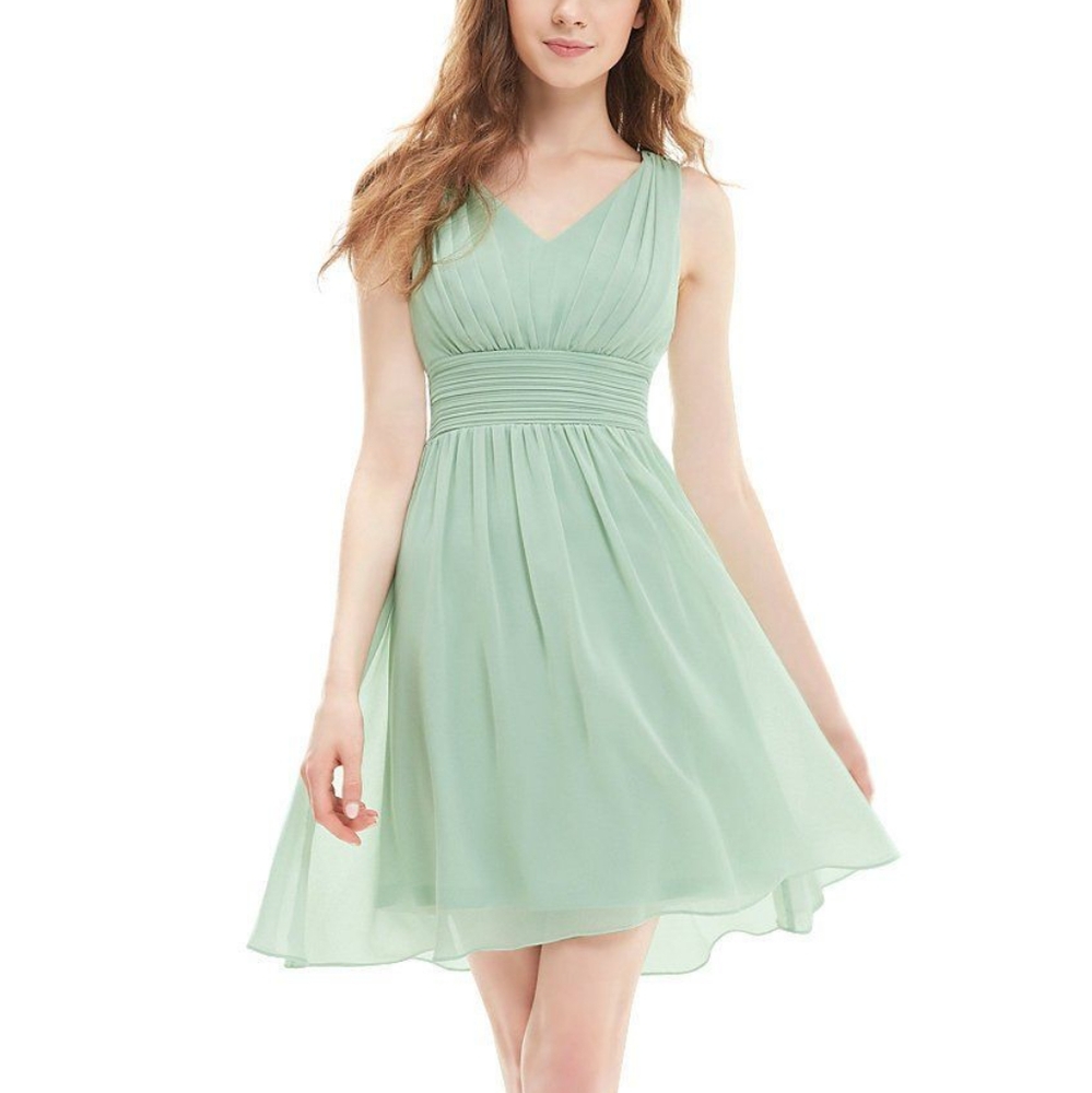 White Chiffon Ruched Waist Dress